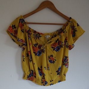 Lily White Yellow Flower Blouse Crop Top